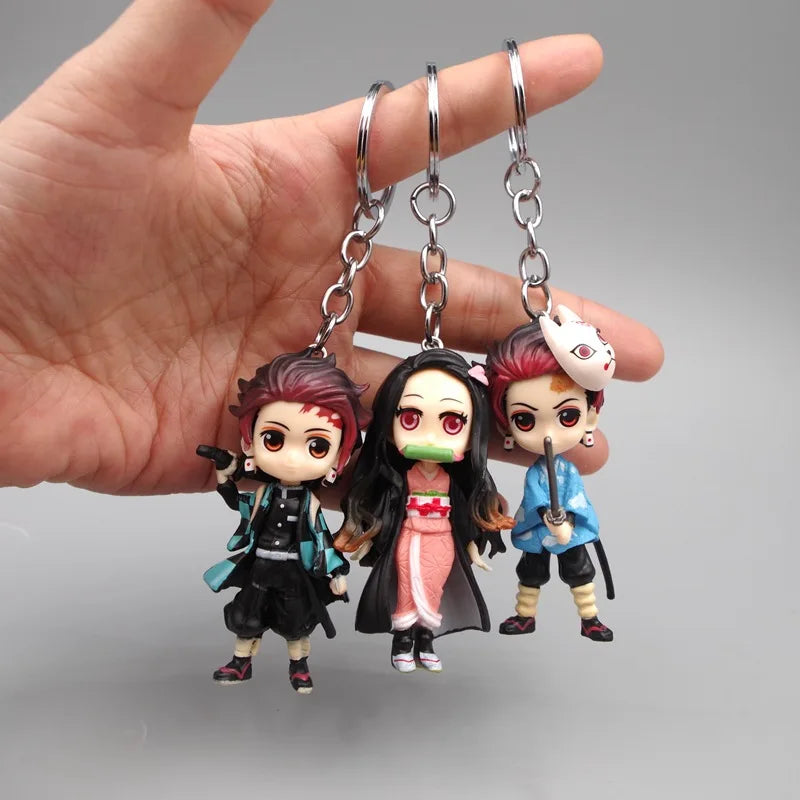 Anime Demon Slayer Kimetsu no Yaiba figure Kamado Tanjirou Action Figure Agatsuma Zenitsu Nezuko Warrior PVC Toys Key Chain 6pcs