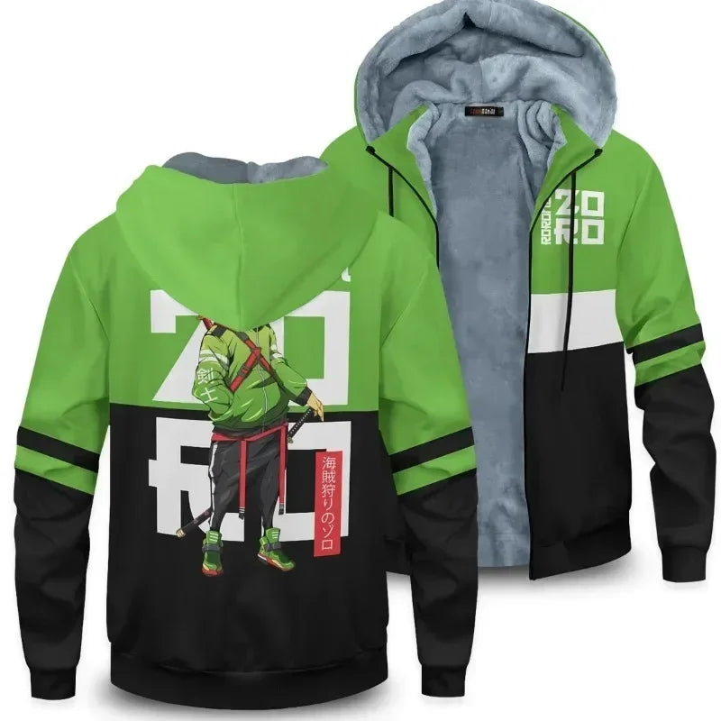 ONE PIECE Zoro Luffy Men Hoodies Anime Printed Hooded Sweatshirts Y2K Streetwear Hip Hop Thickened Zipper Up Loose Jacket Coats