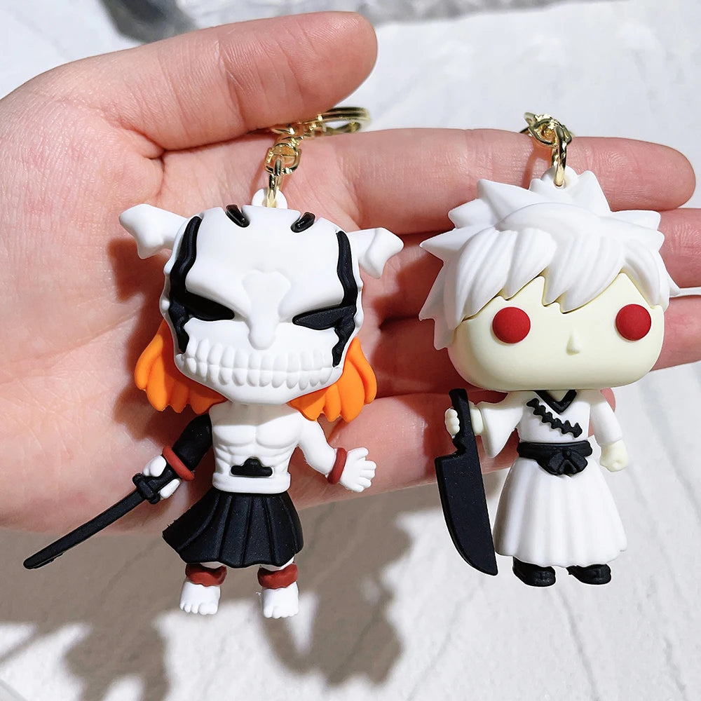 Japan Anime Bleach Keychain Cartoon Figure Kurosaki Ichigo Model Pendant Keyrings for Backpack Key Holder Accessories Gifts