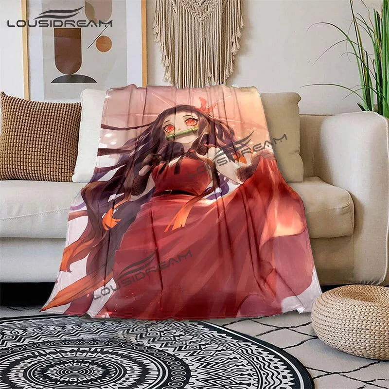 Nezuko Demon Slayer Anime oversized manta sofa bed cover soft and hairy blanket plaid Soft Warm Flannel Throw Blankets Fans gift