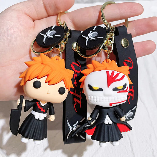 Japan Anime Bleach Keychain Cartoon Figure Kurosaki Ichigo Model Pendant Keyrings for Backpack Key Holder Accessories Gifts