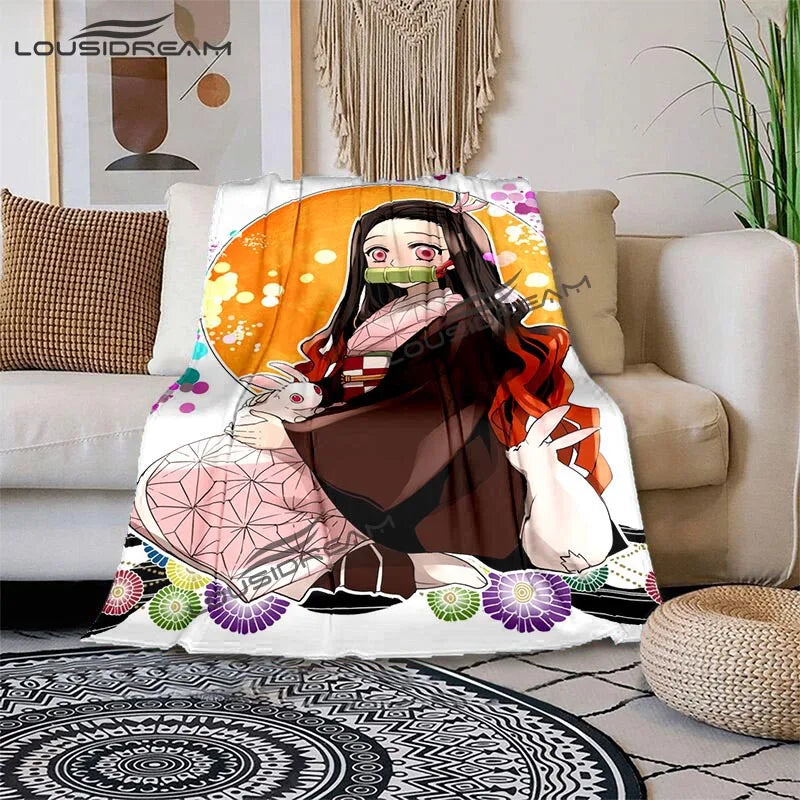 Nezuko Demon Slayer Anime oversized manta sofa bed cover soft and hairy blanket plaid Soft Warm Flannel Throw Blankets Fans gift