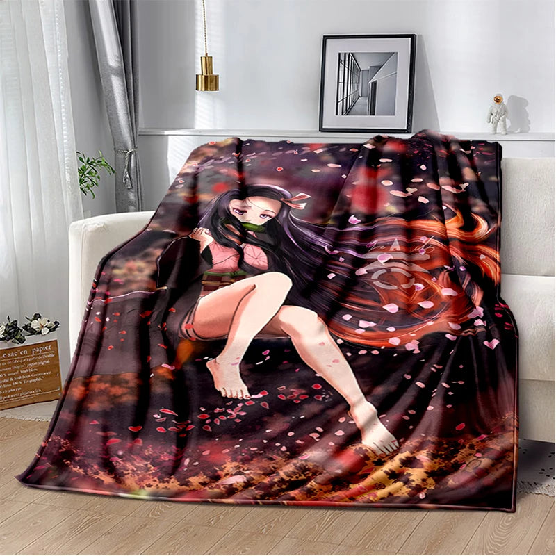 Nezuko Demon Slayer Anime oversized manta sofa bed cover soft and hairy blanket plaid Soft Warm Flannel Throw Blankets Fans gift