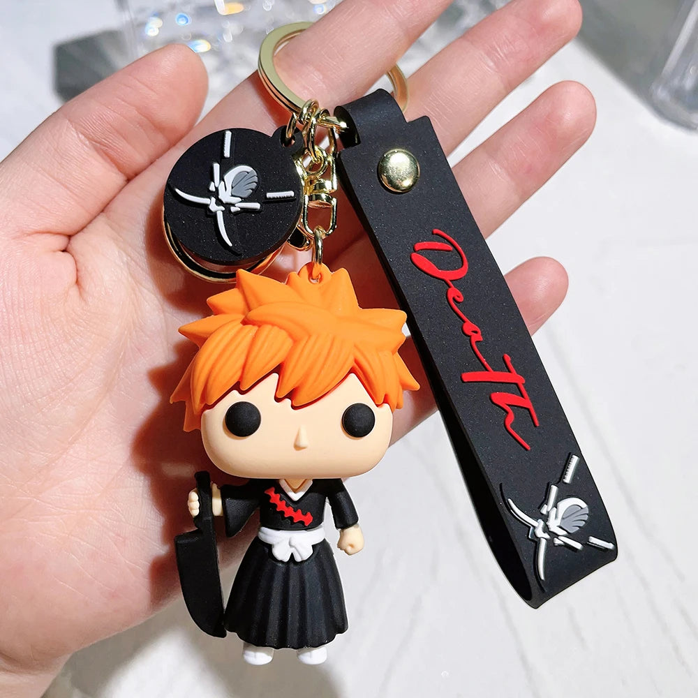 Japan Anime Bleach Keychain Cartoon Figure Kurosaki Ichigo Model Pendant Keyrings for Backpack Key Holder Accessories Gifts