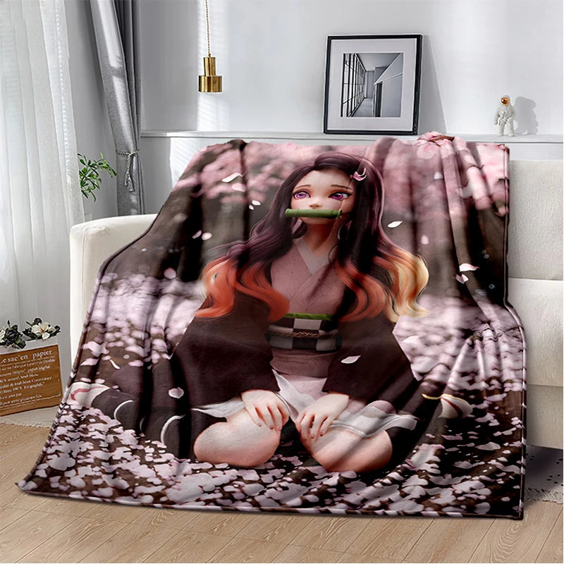 Nezuko Demon Slayer Anime oversized manta sofa bed cover soft and hairy blanket plaid Soft Warm Flannel Throw Blankets Fans gift