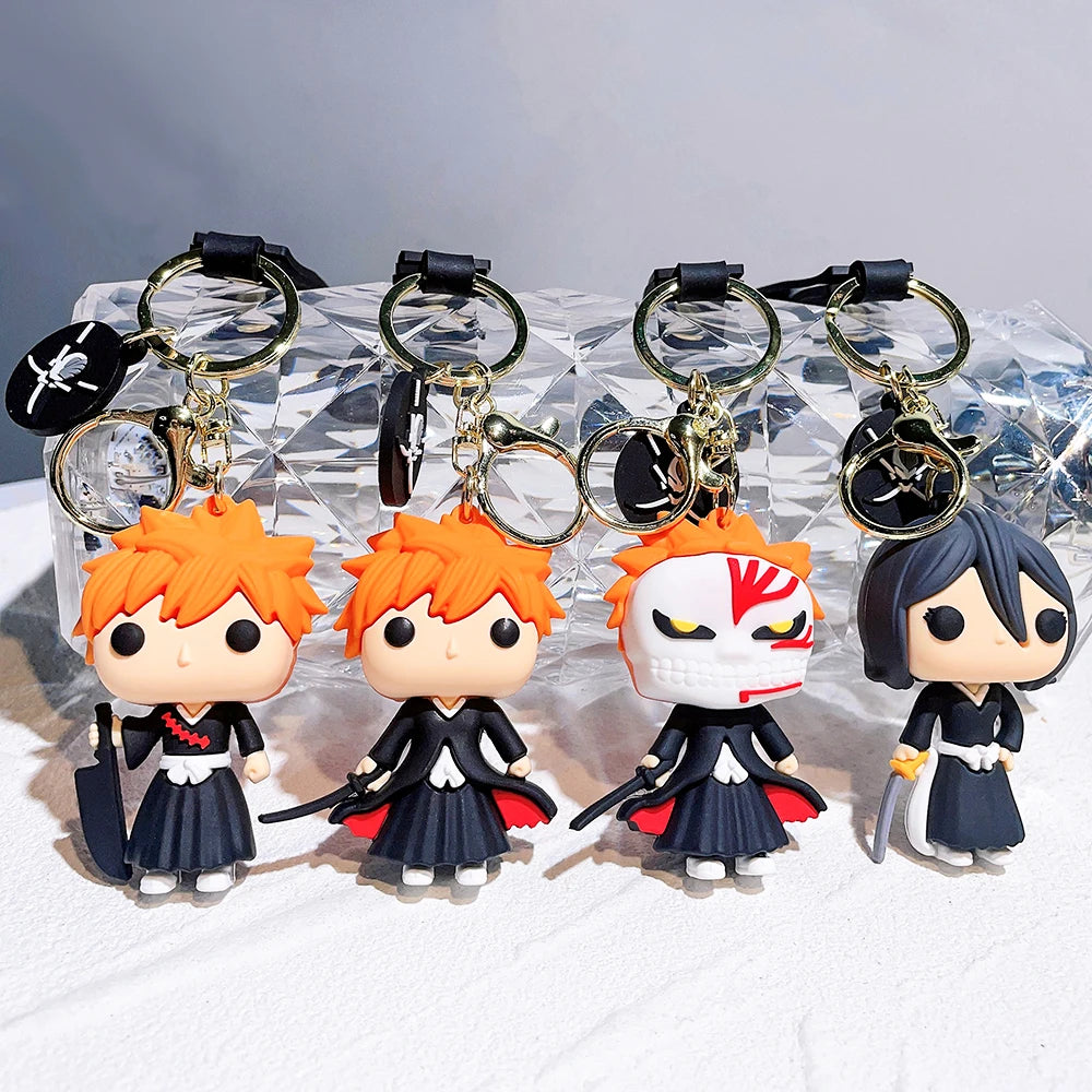 Japan Anime Bleach Keychain Cartoon Figure Kurosaki Ichigo Model Pendant Keyrings for Backpack Key Holder Accessories Gifts