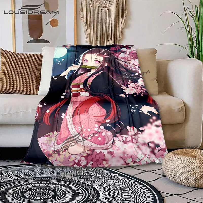 Nezuko Demon Slayer Anime oversized manta sofa bed cover soft and hairy blanket plaid Soft Warm Flannel Throw Blankets Fans gift