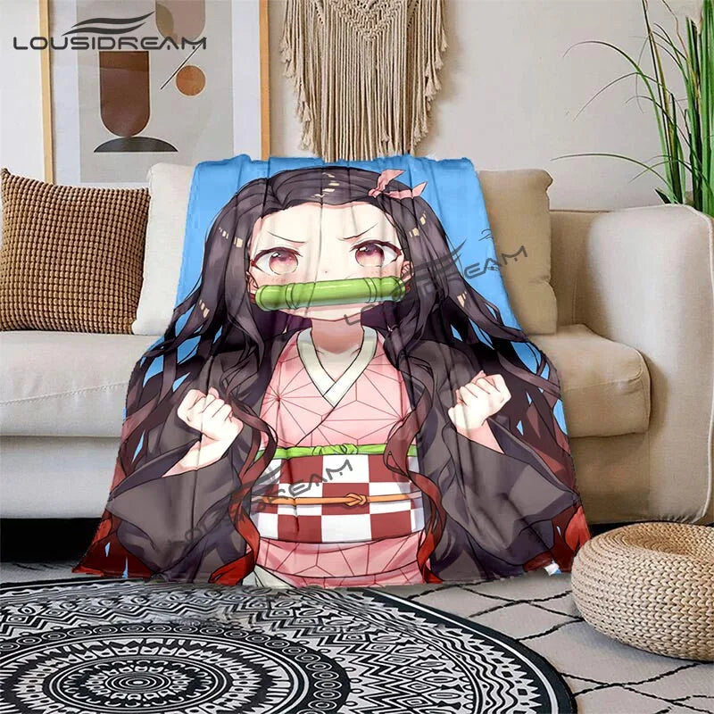 Nezuko Demon Slayer Anime oversized manta sofa bed cover soft and hairy blanket plaid Soft Warm Flannel Throw Blankets Fans gift