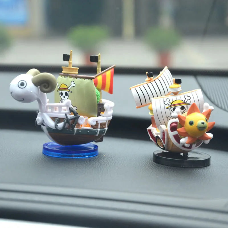 Anime One Pieces Pirates Boat Going Merry Thousand Sunny Grand Pirate Ship Car Decoration Cartoon Action Figure Collectible Toy